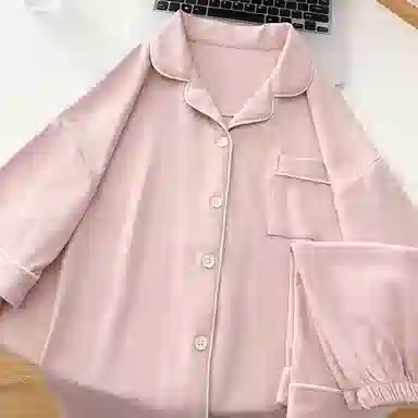 夏芬妍 简约休闲舒适时尚纯色纯棉翻领家居服亲肤宽松短袖短裤可外穿睡衣套装 女款