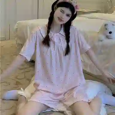 夏芬妍 甜美波点舒适亲肤凉感短袖三分裤休闲可外穿家居服睡衣套装 女款