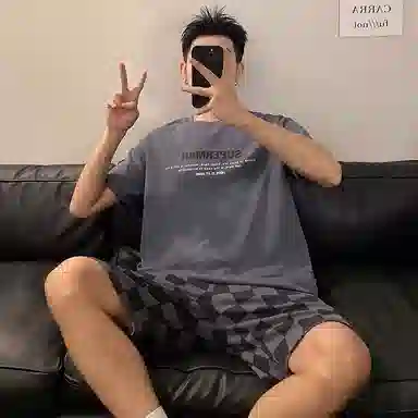夏芬妍 简约休闲舒适时尚圆领家居服亲肤宽松短袖短裤可外穿睡衣套装 男款 灰色