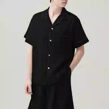 夏芬妍 简约休闲经典百搭纯色冰丝舒适亲肤宽松短袖短裤时尚翻领可外穿家居服睡衣礼盒 男款 黑色