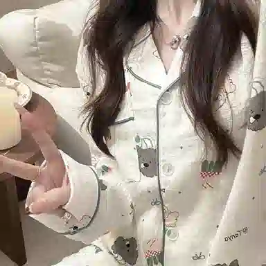 夏芬妍 柔软舒适萌狗乐园云朵棉开衫家居服亲肤休闲长袖长裤可外穿春秋款睡衣套装 女款 杏色