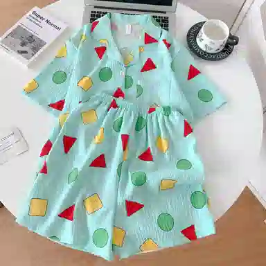 夏芬妍 可爱卡通几何图形翻领云朵棉短袖短裤家居服柔软舒适休闲可外穿夏季睡衣套装 女款