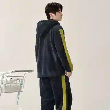 夏芬妍 简约时尚亲肤长袖长裤家居服加厚保暖舒适可外穿睡衣套装 男款 深灰色