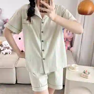 夏芬妍 简约休闲舒适时尚纯色纯棉翻领家居服亲肤宽松短袖短裤可外穿睡衣套装 女款
