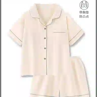 夏芬妍 简约休闲舒适时尚纯色纯棉翻领家居服亲肤宽松短袖短裤可外穿睡衣套装 女款