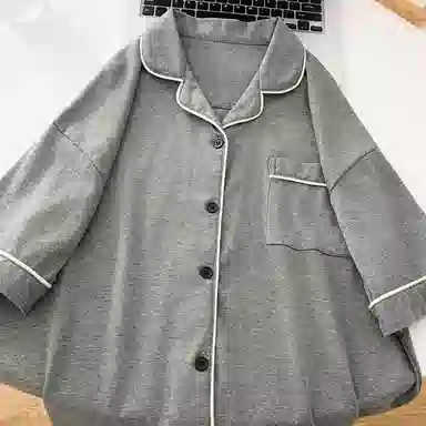 夏芬妍 简约休闲舒适时尚纯色纯棉翻领家居服亲肤宽松短袖短裤可外穿睡衣套装 女款