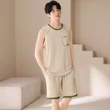 夏芬妍 简约时尚柔软亲肤纯色圆领背心短裤家居服休闲可外穿夏睡衣套装 男款