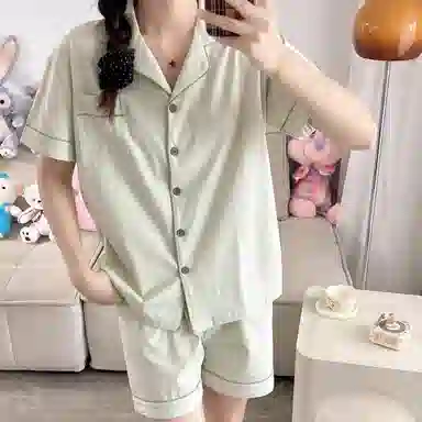 夏芬妍 简约休闲舒适时尚纯色纯棉翻领家居服亲肤宽松短袖短裤可外穿睡衣套装 女款