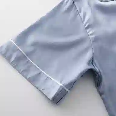 夏芬妍 休闲高级人字纹冰丝翻领舒适亲肤宽松凉感短袖三件套时尚简约可外穿家居服 睡衣套装 男女同款