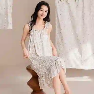 夏芬妍 甜美公主风碎花吊带云朵棉睡衣家居服简约休闲带胸垫可外穿夏季睡裙 女款