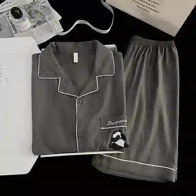 夏芬妍 简约舒适纯色翻领云朵棉短袖短裤家居服柔软休闲可外穿夏季睡衣套装 男款