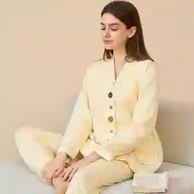 夏芬妍 舒适柔软小香风绣花开衫孕期月子服家居服简约亲肤休闲长袖长裤可外穿睡衣套装 女款
