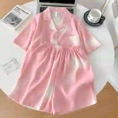 夏芬妍 简约甜美晕染翻领云朵棉短袖短裤家居服柔软舒适休闲可外穿夏季睡衣套装 女款