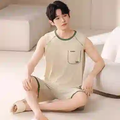 夏芬妍 简约时尚柔软亲肤纯色圆领背心短裤家居服休闲可外穿夏睡衣套装 男款