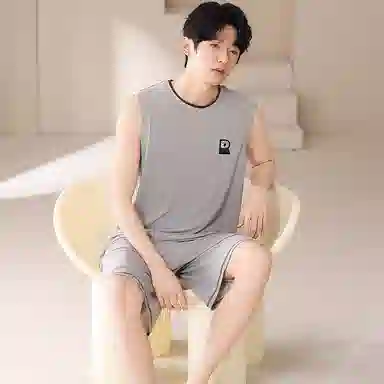 夏芬妍 简约时尚柔软亲肤纯色圆领背心短裤家居服休闲可外穿夏睡衣套装 男款