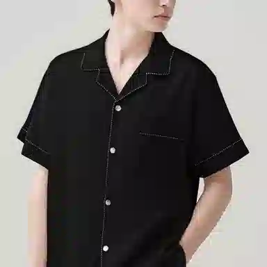 夏芬妍 简约休闲经典百搭纯色冰丝舒适亲肤宽松短袖短裤时尚翻领可外穿家居服睡衣礼盒 男款 黑色