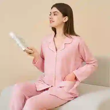 夏芬妍 舒适柔软黄边翻领孕期月子服家居服简约亲肤休闲长袖长裤可外穿睡衣套装 女款