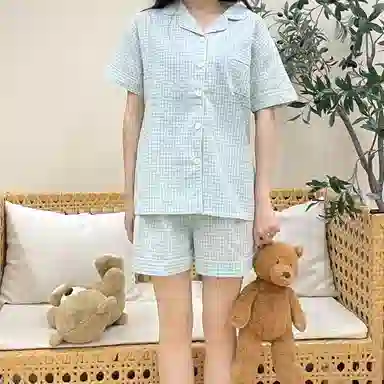 夏芬妍 简约休闲舒适时尚纯色纯棉翻领家居服亲肤宽松短袖短裤可外穿睡衣套装 女款 蓝色