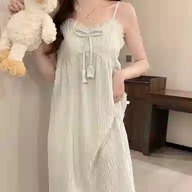夏芬妍 甜美可爱少女粉蕾丝边蝴蝶结吊带家居服舒适柔软休闲带胸垫可外穿睡裙 女款