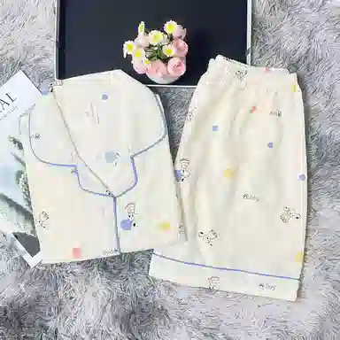 夏芬妍 卡通满印彩点小狗翻领云朵棉短袖短裤家居服可爱舒适休闲简约可外穿睡衣套装 女款 杏色