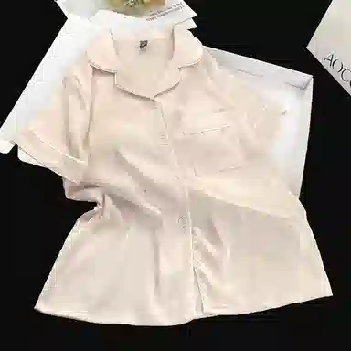 夏芬妍 舒适高级感法斗烫银冰丝翻领亲肤宽松凉感短袖三件套时尚简约带胸垫可外穿家居服睡衣套装 女款