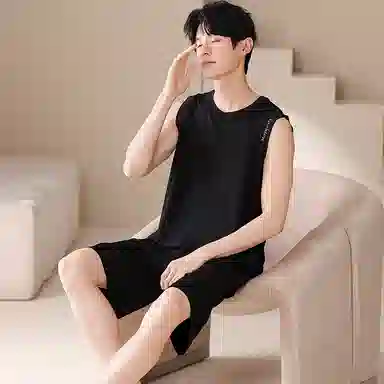 夏芬妍 简约时尚柔软亲肤纯色圆领背心短裤家居服休闲可外穿夏睡衣套装 男款