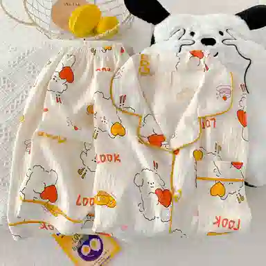 夏芬妍 柔软舒适爱心小狗云朵棉翻领开衫家居服亲肤休闲短袖短裤可外穿睡衣套装 女款 杏色