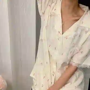夏芬妍 甜美柔软舒适郁金香蕾丝花边云朵棉翻领家居服亲肤休闲短袖三件套时尚可外穿睡衣套装 女款 杏色