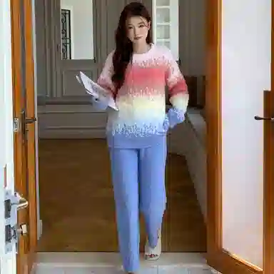 夏芬妍 简约甜美柔软亲肤多巴胺半边绒家居服蓄温保暖长袖长裤可外穿睡衣套装 女款 蓝色