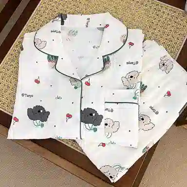 夏芬妍 柔软舒适萌狗乐园云朵棉开衫家居服亲肤休闲长袖长裤可外穿春秋款睡衣套装 女款 杏色