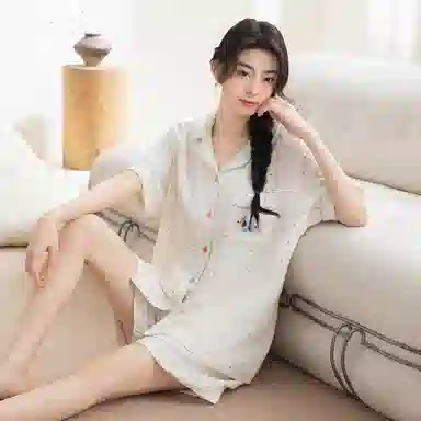 夏芬妍 甜美可爱卡通婴儿棉双层纱翻领短袖短裤家居服简约休闲可外穿睡衣套装 女款