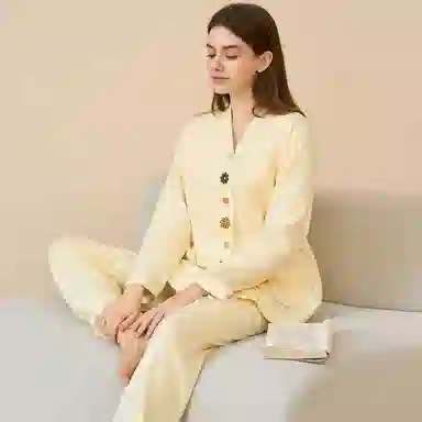 夏芬妍 舒适柔软小香风绣花开衫孕期月子服家居服简约亲肤休闲长袖长裤可外穿睡衣套装 女款