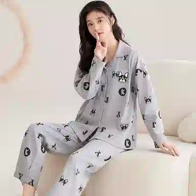 夏芬妍 时尚休闲舒适字母法斗翻领家居服亲肤宽松长袖长裤可外穿睡衣套装 男女同款 灰色