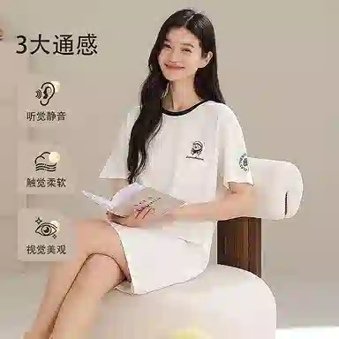 夏芬妍 时尚柔软亲肤海军小熊圆领家居服简约休闲舒适短袖睡衣可外穿睡裙 女款 白色
