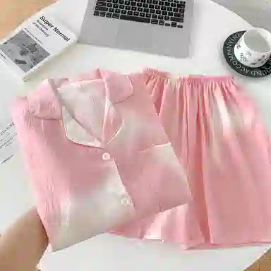 夏芬妍 简约甜美晕染翻领云朵棉短袖短裤家居服柔软舒适休闲可外穿夏季睡衣套装 女款