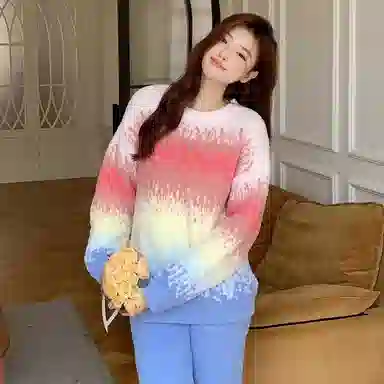 夏芬妍 简约甜美柔软亲肤多巴胺半边绒家居服蓄温保暖长袖长裤可外穿睡衣套装 女款 蓝色