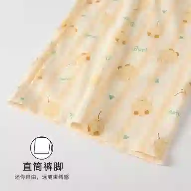 夏芬妍 甜美可爱条纹萌鸡云朵棉翻领开衫宽松柔软舒适短袖三件套慵懒简约可外穿家居服睡衣套装 女款 黄色