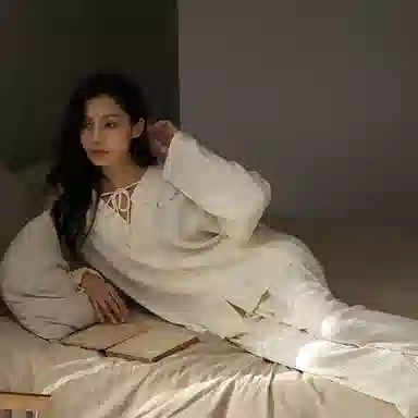 夏芬妍 时尚轻盈舒适柔软甜美公主领婴儿棉双层纱家居服休闲亲肤宽松长袖长裤可外穿睡衣套装 女款 杏色