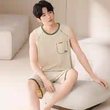 夏芬妍 简约时尚柔软亲肤纯色圆领背心短裤家居服休闲可外穿夏睡衣套装 男款