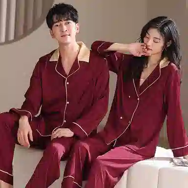夏芬妍 大红喜庆系列  舒适丝滑柔软结婚本命年翻领丝绸冰丝家居服休闲长袖短袖长裤可外穿睡衣套装 男女同款