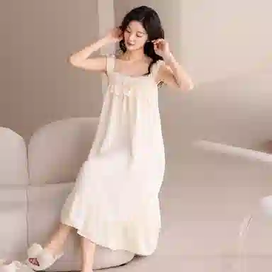 夏芬妍 甜美公主风蕾丝蝴蝶结吊带云朵棉睡衣家居服简约休闲带胸垫可外穿夏季睡裙 女款