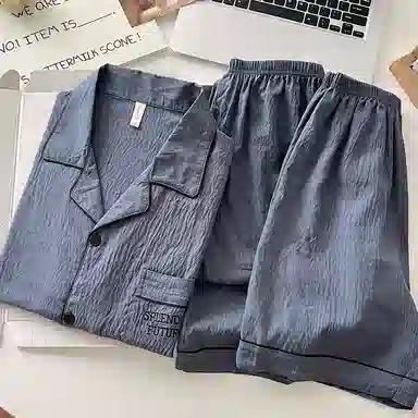 夏芬妍 简约休闲高级感纯色云朵棉翻领舒适亲肤宽松短袖三件套时尚可外穿家居服睡衣套装 男款 深灰色