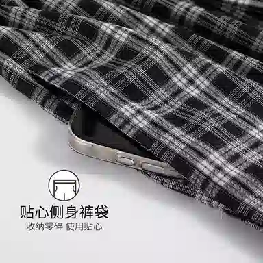 夏芬妍 亲肤舒适简约格子字母纯棉圆领带胸垫家居服柔软休闲短袖三件套时尚可外穿睡衣套装 女款