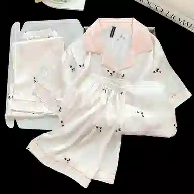 夏芬妍 简约休闲高级感法斗冰丝翻领带胸垫家居服舒适亲肤宽松长袖长裤可外穿睡衣套装 女款 杏色