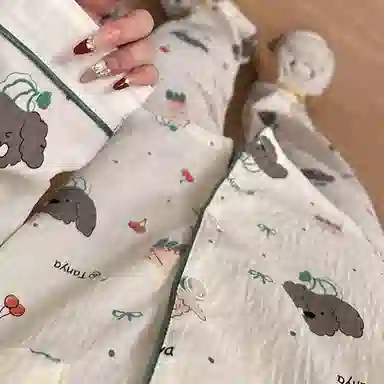 夏芬妍 柔软舒适萌狗乐园云朵棉开衫家居服亲肤休闲长袖长裤可外穿春秋款睡衣套装 女款 杏色