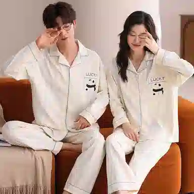 夏芬妍 柔软舒适条纹熊猫纯棉翻领家居服休闲舒适短袖短裤时尚可外穿 睡衣套装 男女同款