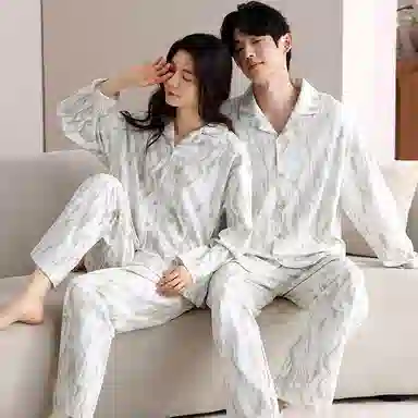 夏芬妍 时尚简约休闲不规则纯棉翻领家居服亲肤舒适长袖长裤可外穿睡衣套装 男款 浅灰色