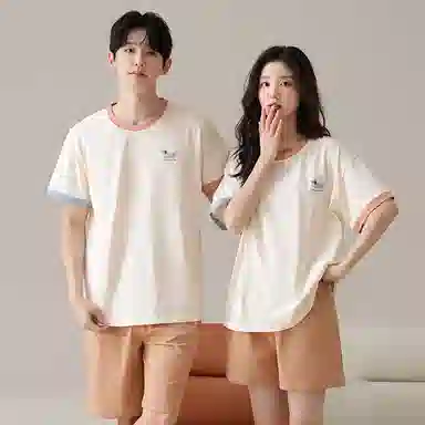 夏芬妍 柔软舒适卡通小狗纯棉圆领家居服亲肤休闲短袖短裤时尚可外穿夏季睡衣套装 男女同款