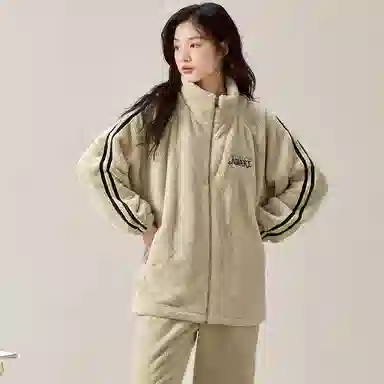 夏芬妍 简约亲肤时尚家居加厚保暖舒适可外穿长袖长裤睡衣套装 女款 浅卡色