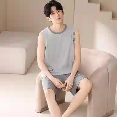 夏芬妍 简约时尚柔软亲肤纯色圆领背心短裤家居服休闲可外穿夏睡衣套装 男款
